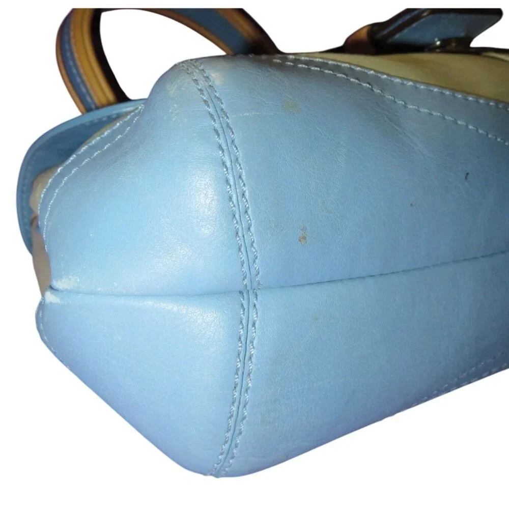 Coach 2004 Daisy Flap Hampton Cream Sateen & Blue and Tan Vachetta Leather